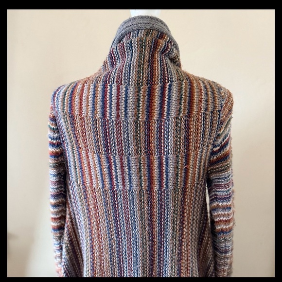 I Jeans By Buffalo Gray Multicolored Striped Open Front Cardigan Sweater Medium - Picture 4 of 8